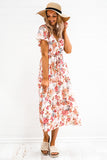 Floral Warp V-Neck Short Sleeve Midi Dress