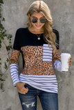 Camo Stripes Patchwork Long Sleeve Top with Pocket