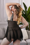 Lace Stitching Sheer Tulle Plus Size Babydoll Lingerie