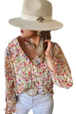 Chic Button Floral Long Sleeve Top