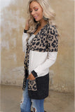 Cardigan patchwork a blocchi di colore con stampa leopardata sul davanti aperto da donna