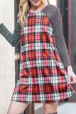 Striped Raglan Sleeve Checkered Mini Dress