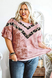 Ruffled Sleeves Leopard Accent Tie-dye Plus Size Top