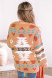 Women Khaki Aztec Print Oversized Pullover Sweater