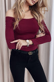 red off the shoulder long sleeve top