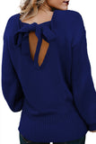 Maglione pullover da donna tinta unita scava fuori sul retro con cravatta