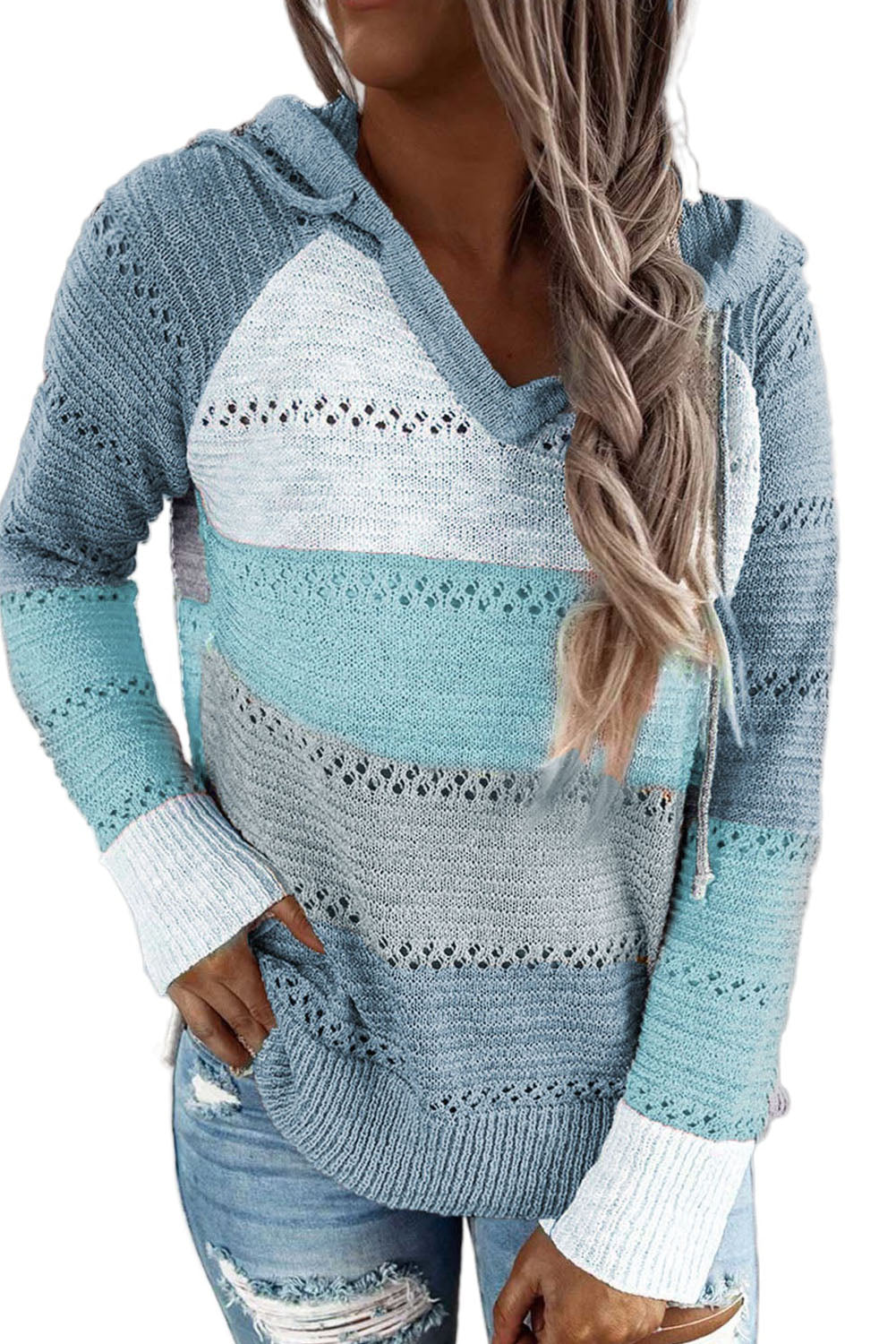 hollowed out knitted lightweight hoodie