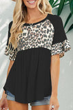 Leopard Stitching Pleated Casual Top