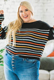 Rainbow Striped Print Plus Size Sweater