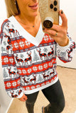 Christmas Print V Neck Women Sweatshirt