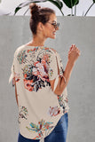 Split Sleeve Curve Hem Floral Chinese Print Blouse