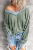 Waffle Knitted Loose V Neck Blouse