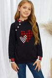 Girls Plaid Heart Graphic Double Hooded Sweatshirt