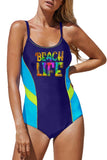 Athletic Color Block Spaghetti Straps One-piece Swimsuit