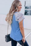 Blue Tiered Ruffle Lace Sleeve Knit Top