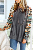 Tribal Print Waffle Knit Pullover with Side Slit