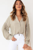 Camicia ampia con maniche a palloncino patchwork arruffato