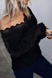 Lace Splicing Hollow Out Soft Pullover Sweater Women's