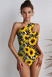 Sunflower Cut Out One Shoulder One Piece Swimsuit