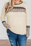 Women Leopard Stitching Plus Size Long Sleeve Top
