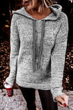 Women's Grey Pullover Drawstring Hooded Sweater