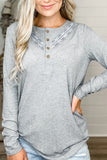 Lace Patchwork Buttoned Long Sleeve Top