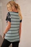 Flower Print Blue And White Striped T Shirt