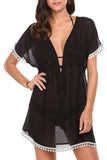 Scollo a V con coulisse in vita Pom Pom See Through Beach Dress Cover Up 